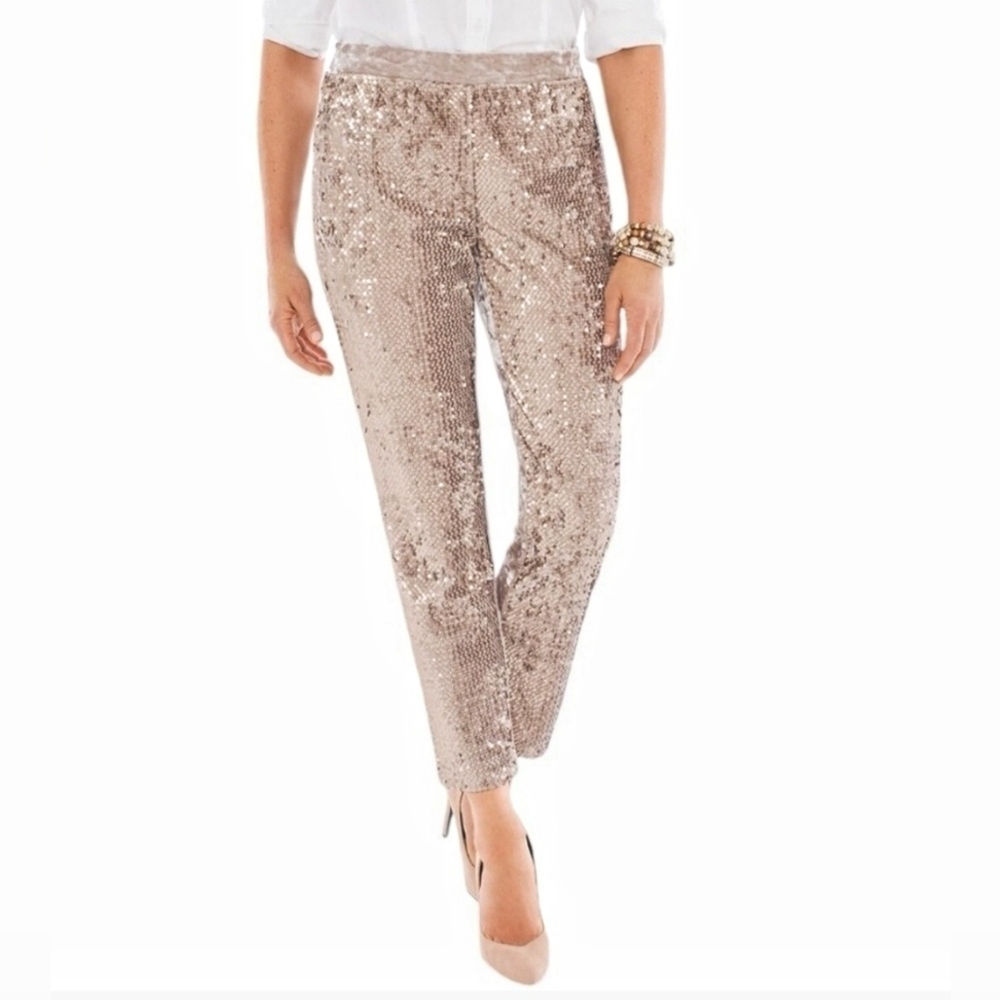NWT Chico's Sequins & Crushed Velvet Pull-On Ankle Pants